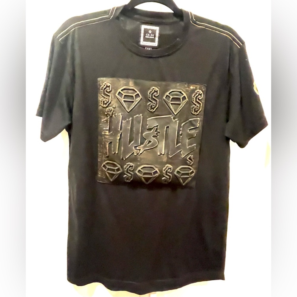 CR-24 Hustle Black Graphic T-Shirt with Gold Print